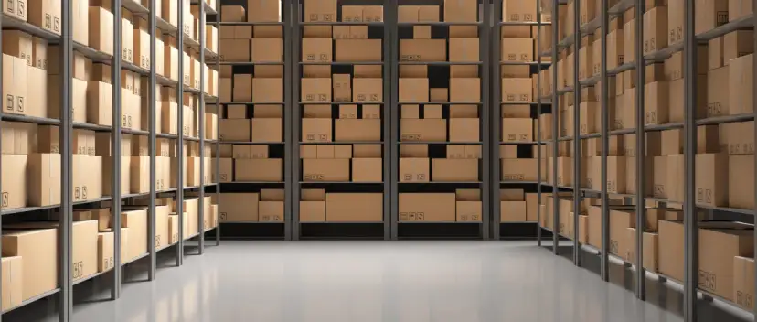 Rzędy regałów wypełnione kartonami, gotowe do wysyłki. To idealny przykład efektywnych **funkcji zapasów** w magazynie.