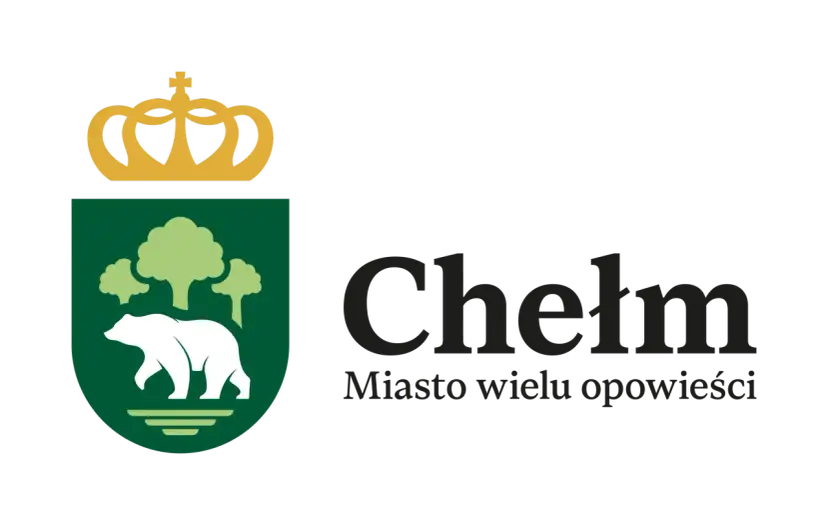 Herb Chełma z koroną i niedźwiedziem, nawiązujący do legendy o Chełmie. Miasto wielu opowieści.