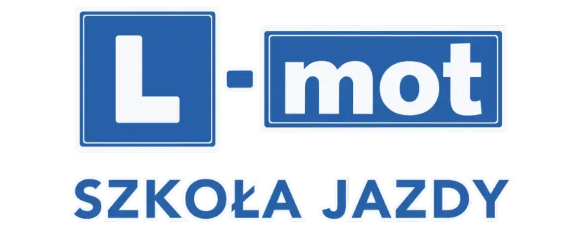 Logo szkoły jazdy "L-mot" z napisem "SZKOŁA JAZDY".