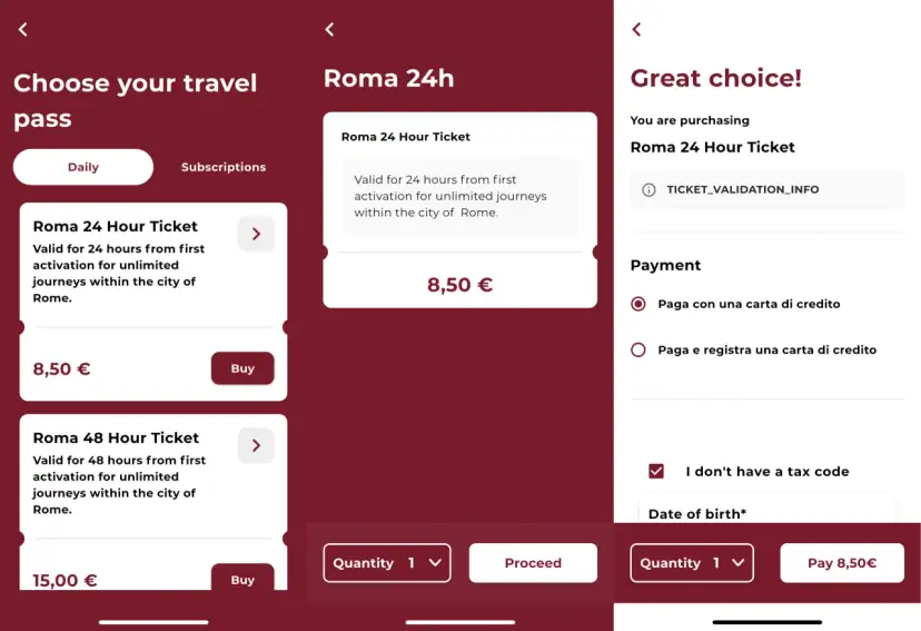 Wybierasz bilety rzym komunikacja. Dostępne są bilety 24h i 48h.