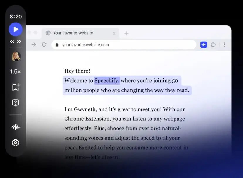 Program do czytania tekstu Speechify na stronie internetowej.