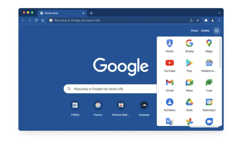 Ekran przeglądarki Google Chrome z widocznym menu aplikacji. Podpowiadamy, jak przywrócić Google na stronę startową w telefonie.