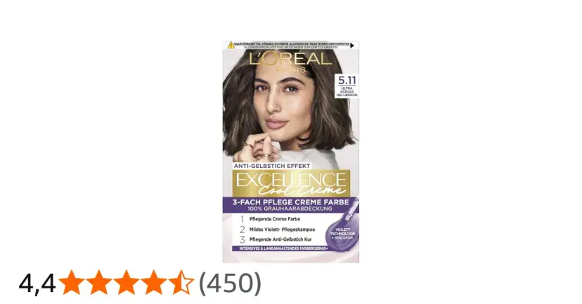 Opakowanie farby do włosów L'Oréal Paris Excellence Cool Creme z modelką i informacją o odcieniu 5.11.