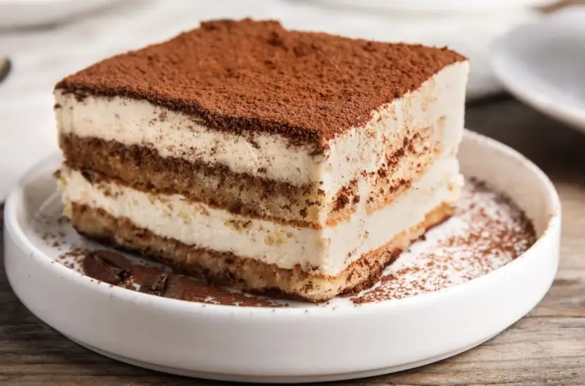 Pyszny kawałek tiramisu, idealny na deser. Ten przepis na tiramisu jest prosty i szybki.