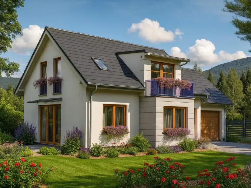 Piękny dom szkieletowy z ogrodem pełnym róż. Czy warto budować dom szkieletowy? Ten dom wygląda na marzenie!