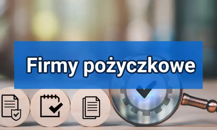 Firma pożyczkowa analizuje cechy pożyczki. Ikony dokumentów i lupa symbolizują proces weryfikacji.