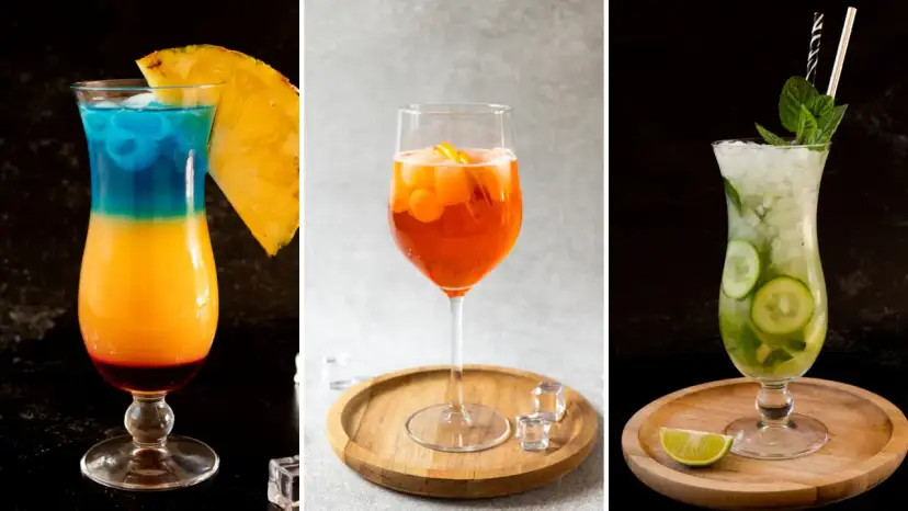 Kolorowy drink przepis: tropikalny, pomarańczowy i zielony koktajl z owocami i miętą. Idealne na lato.