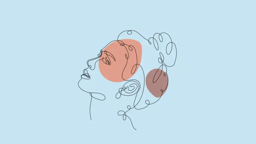 Linia rysująca profil kobiety, z plamami koloru, symbolizująca, co to znaczy osobowość.