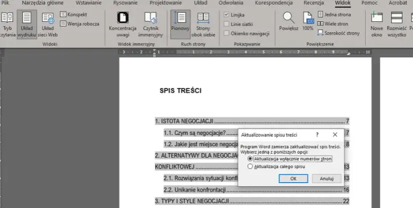 Jak zaktualizować spis treści w Wordzie i uniknąć błędów w dokumencie