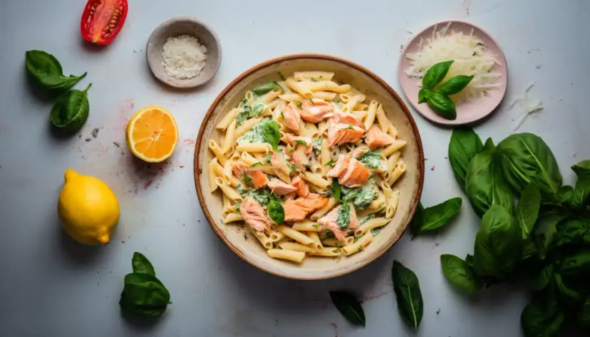 Sekret idealnego makaronu z łososiem i szpinakiem w 15 min