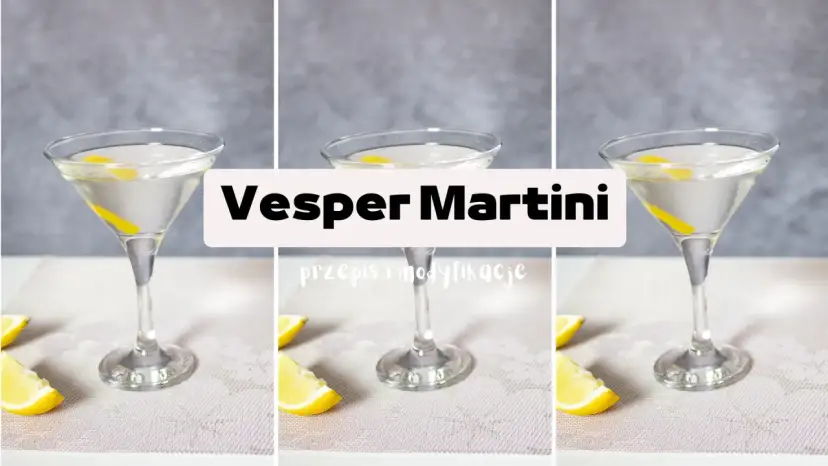Trzy kieliszki z Martini, ozdobione skórką cytryny, na jasnym tle.