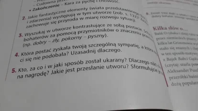 Zadania do baśni o rybaku i złotej rybce: analizuj fantastyczne elementy, kontrastujące postacie i morał utworu.