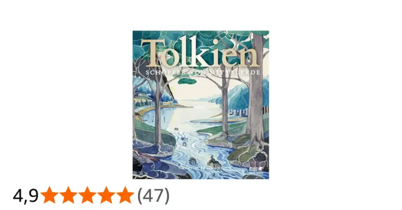 Gemälde mit dem Titel "Tolkien Schöpfer von Mittelerde" zeigt eine Flusslandschaft mit Bäumen und einem Boot.