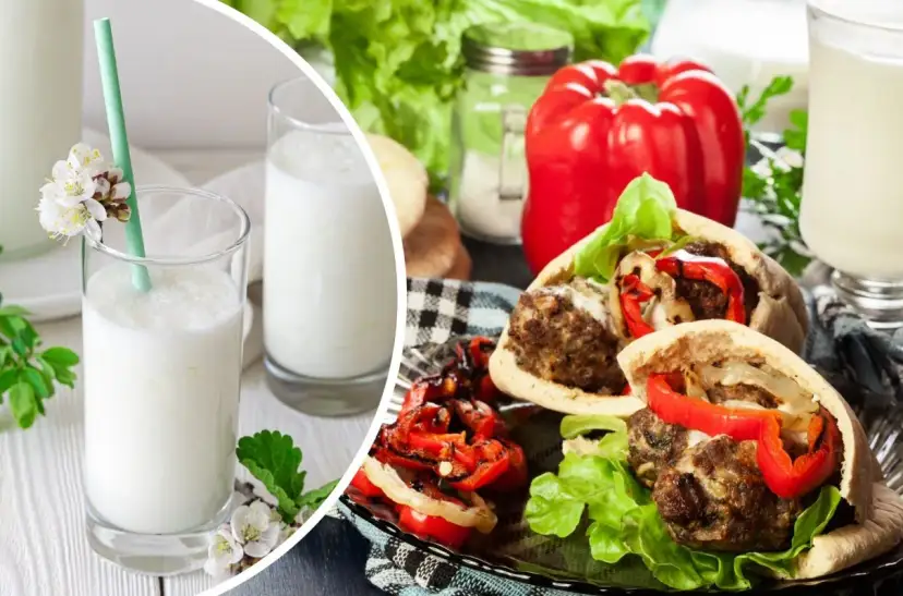 Czy ajran jest zdrowy? Orzeźwiający napój mleczny z bliskiego wschodu, podawany z pysznymi kotlecikami w picie i warzywami.