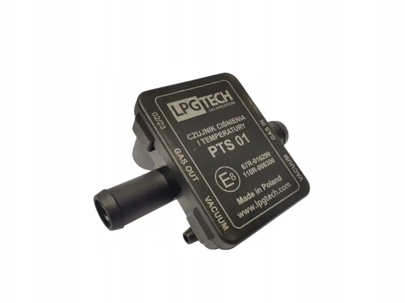 Czujnik ciśnienia i temperatury LPG TECH PTS 01 z przyłączami.