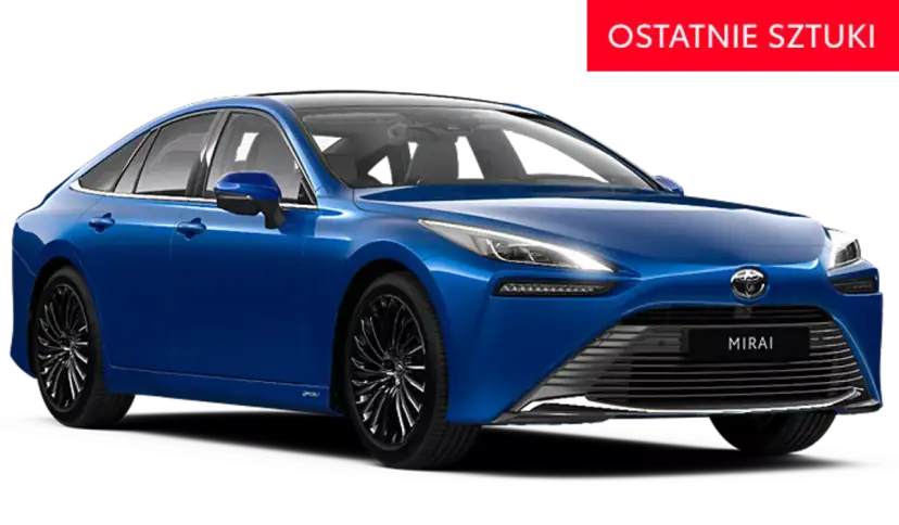 Niebieski Toyota Mirai, samochód wodorowy, pokazuje jak działa hybryda toyoty. Ostatnie sztuki!