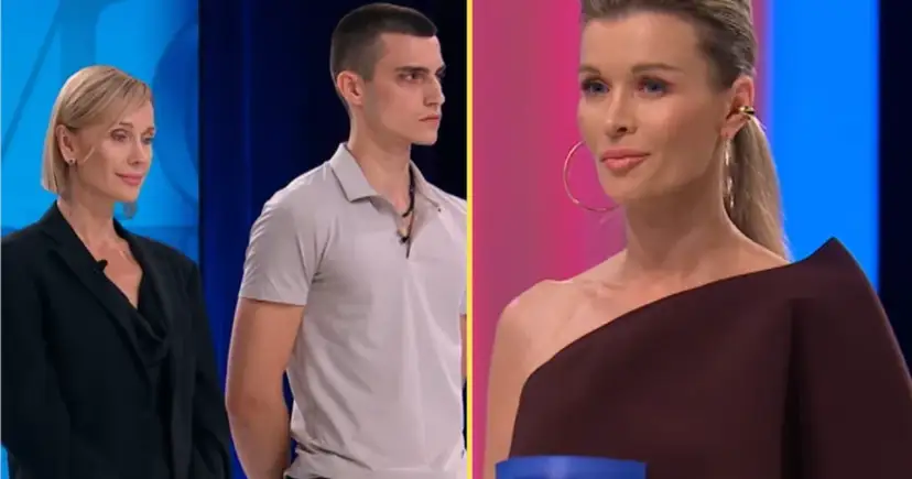 Kto odpadnie z Top Model? Dwie kobiety i młody mężczyzna w jasnej koszulce czekają na werdykt jury.