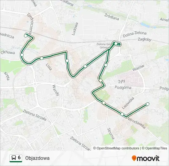 Rozkład jazdy MZK Zielona Góra Linia 6: Trasa i Godziny
