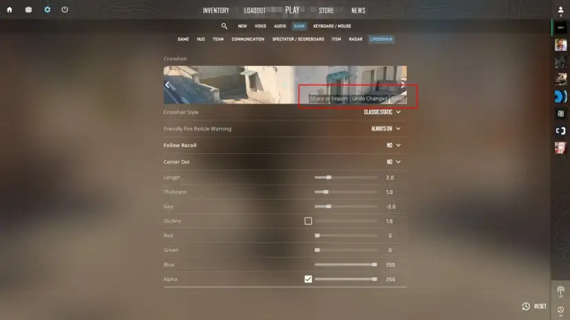 Ustawienia celowników CS GO: suwaki do regulacji długości, grubości, odstępu, obrysu i koloru. Możliwość udostępniania i importowania celowników.