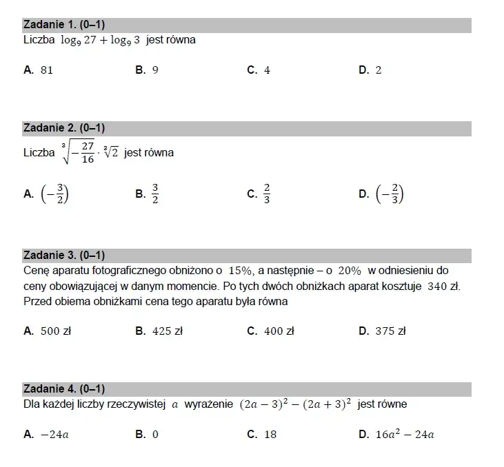 Matura matematyka 2023: Struktura arkusza, zadania, punkty