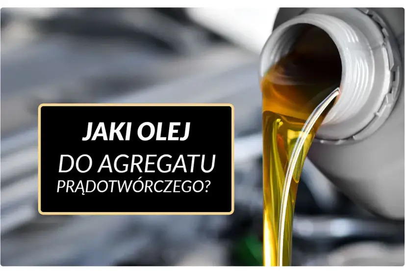 Złoty olej 10w40 leje się z pojemnika, sugerując odpowiedni wybór dla agregatu prądotwórczego.