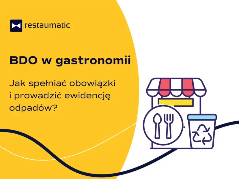 BDO w gastronomii: jak spełniać obowiązki i prowadzić ewidencję odpadów? Ikona restauracji z koszem na śmieci.