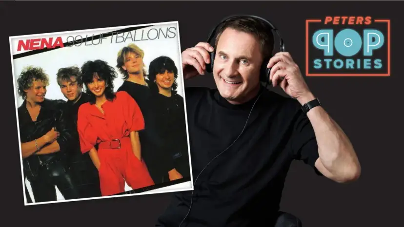 Nenas Albumcover "99 Luftballons" und ein Mann mit Kopfhörern.
