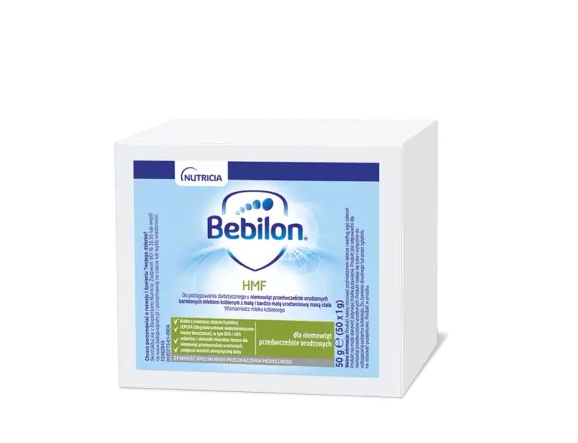 Bebilon HMF, wzmacniacz mleka kobiecego dla niemowląt. Produkt w proszku.