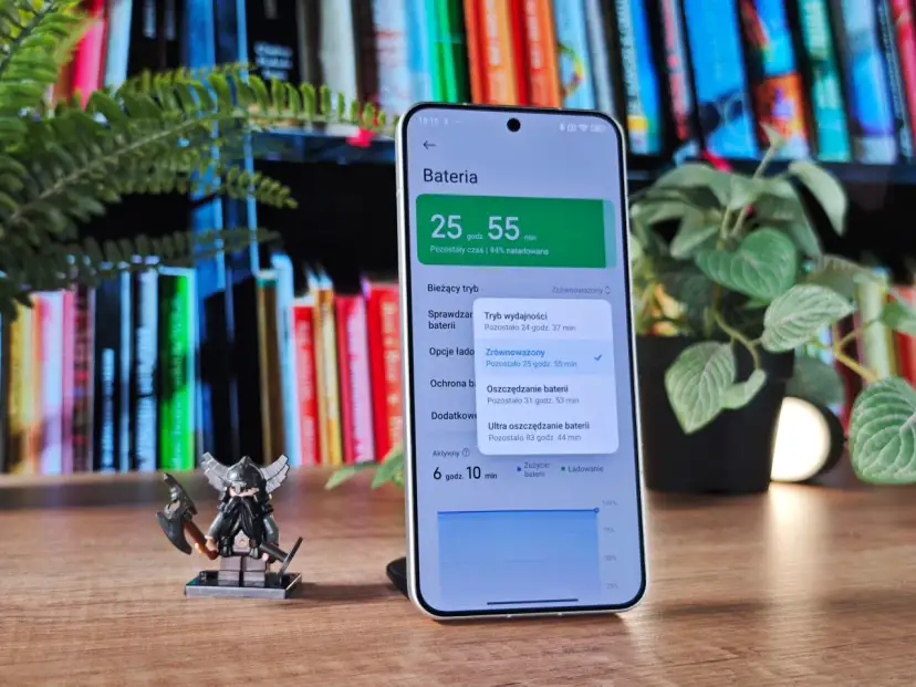 Jak sprawdzić kondycję baterii Xiaomi? Na ekranie telefonu widać stan naładowania 94% i pozostały czas pracy.