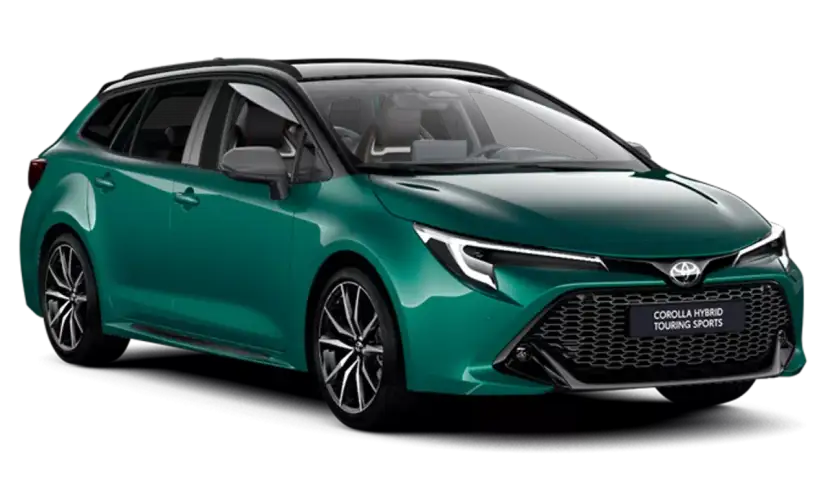 Zielona Toyota Corolla Hybrid Touring Sports. Zastanawiasz się, ile kosztuje Toyota hybryda? Ten model to świetny wybór.