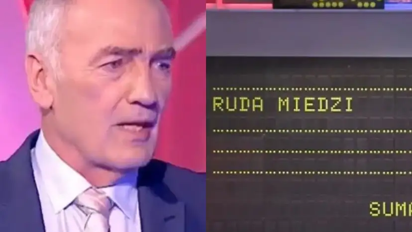 Prowadzący Familiady pyta, co można podłączyć do komputera. Na ekranie widać hasło "RUDA MIEDZI".