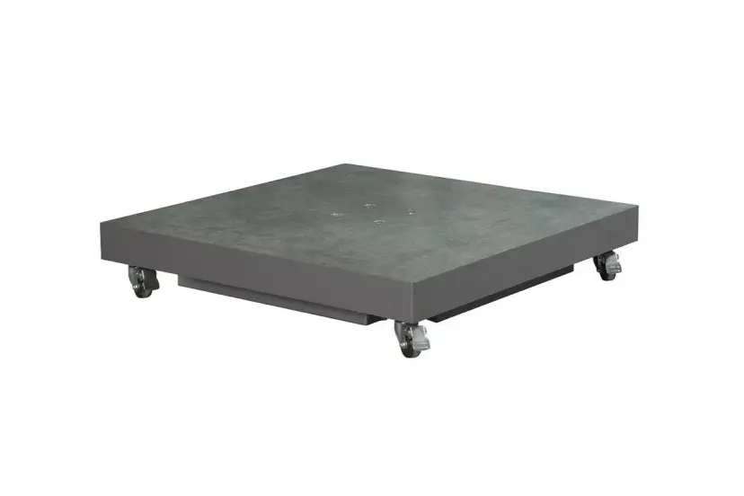 Solidna, kwadratowa podstawa pod parasol ogrodowy z kółkami. Idealna do stabilnego mocowania parasola.