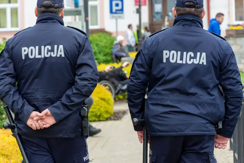 Policja interweniowała w domu znanej pary celebrytów w nocy. W tle widać osobę na wózku inwalidzkim.