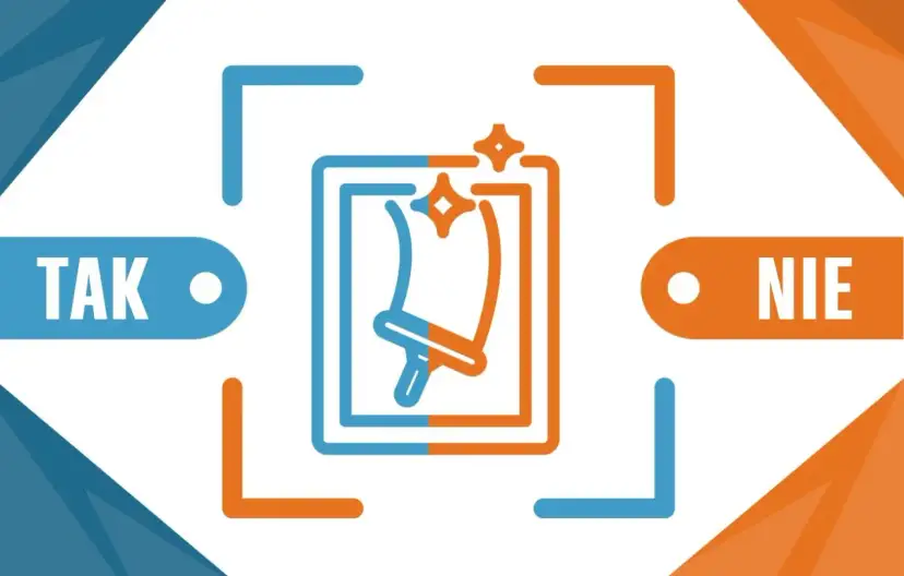 Grafika porównuje skuteczność myjki do okien. Po lewej "TAK" z czystym oknem, po prawej "NIE" z brudnym.