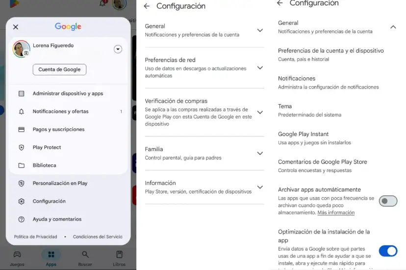 Menu Ustawienia w Google Play. Zobacz, jak zmienić kraj w Google Play, aby dostosować ofertę aplikacji.