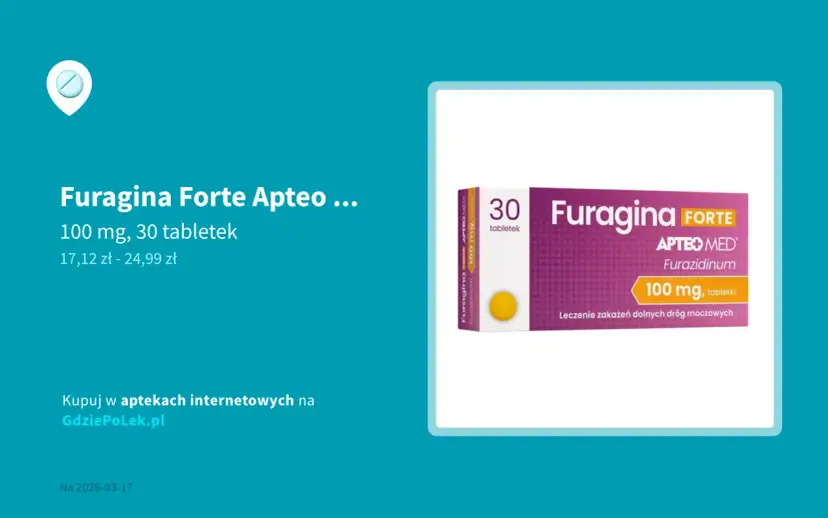 Furagina Forte Apteo Med, 100 mg, 30 tabletek. Czy furagina jest na receptę? To lek bez recepty na infekcje dróg moczowych.
