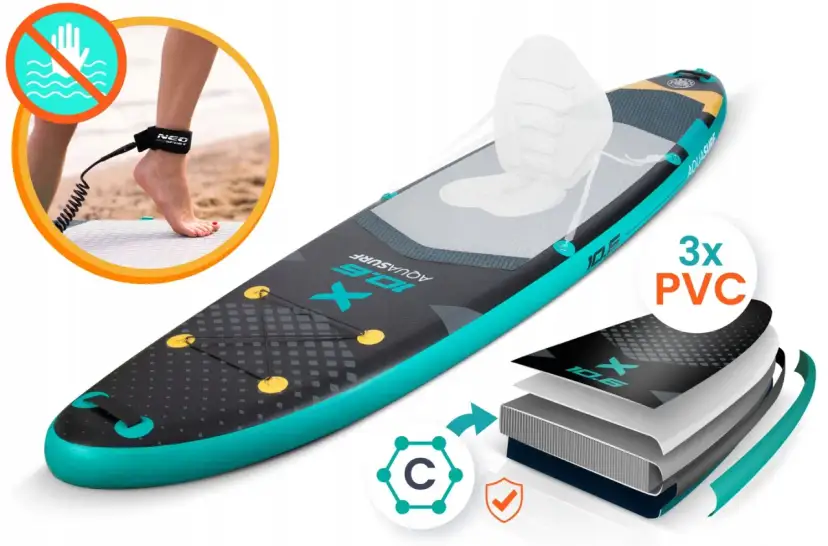 Deska piankowa do pływania Aquasurf 10.6 z siedziskiem i leashem. Wytrzymała konstrukcja 3x PVC.