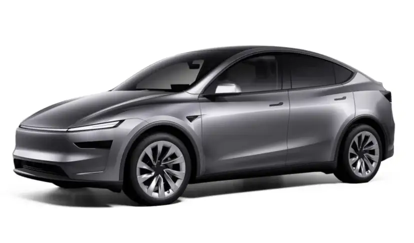 Srebrny Tesla Model Y, SUV, który zastanawiasz się, ile waży Tesla Y, prezentuje się elegancko.