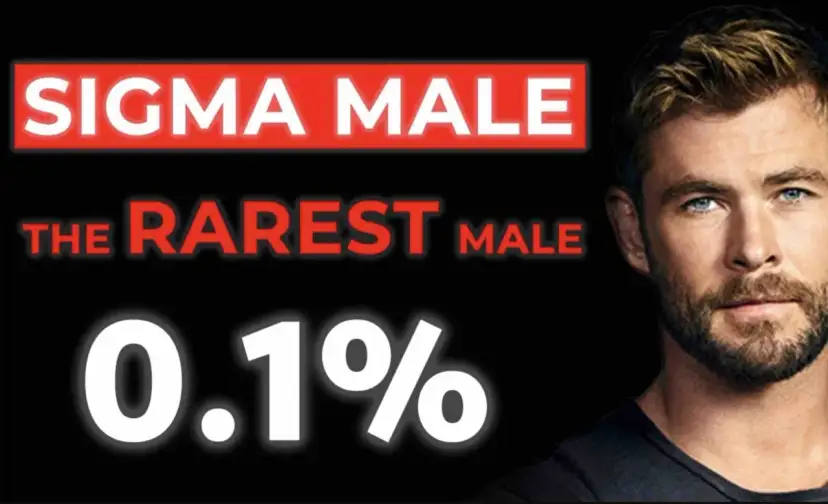 Twarz Chrisa Hemswortha obok napisu "SIGMA MALE THE RAREST MALE 0.1%".