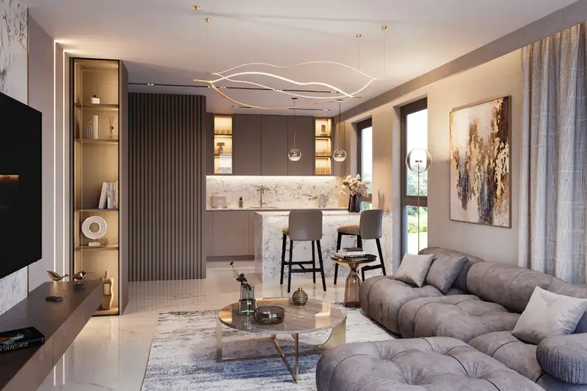 Nowoczesny salon z aneksem kuchennym. Zastanawiasz się, na co warto zwrócić uwagę kupując mieszkanie od dewelopera? Zobacz ten projekt!