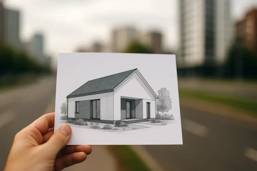 Szkic domu na papierze. Zastanawiasz się, jak długo jest ważne pozwolenie na budowę? Czas na realizację marzeń!