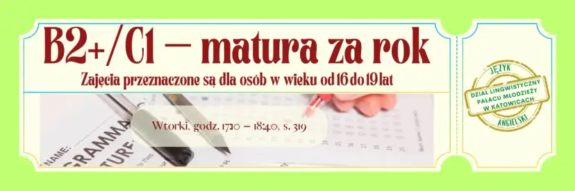 Kurs przygotowuje do matury rozszerzonej z angielskiego na poziomie B2+/C1. Zajęcia dla młodzieży 16-19 lat.