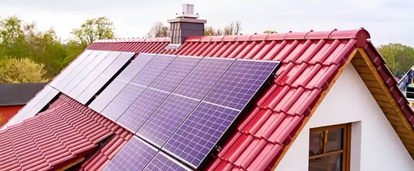 Panele fotowoltaiczne na czerwonym dachu, gotowe do mycia. Czysta energia dla domu.