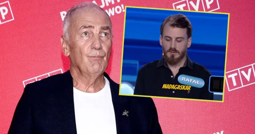 Na zdjęciu widać Karola Strasburgera i Rafała, który w Familiadzie odpowiada na pytania.