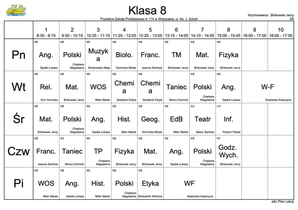 Plan lekcji w 8. klasie - Co jest najważniejsze?